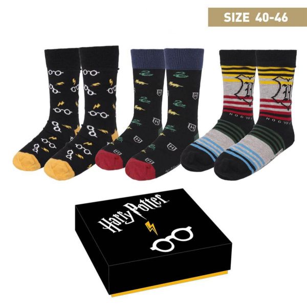 HP Hogwarts Motiv Socken 3er-Set 40-46 Harry Potter